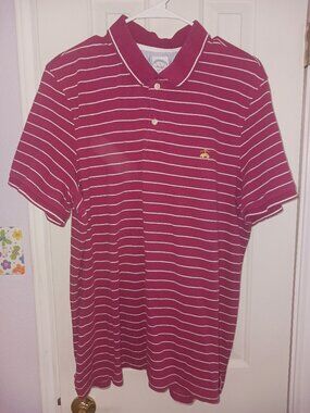 Brooks Brothers Supima Cotton Stripe Polo Shirt Men's XL Slim Fit Maroon